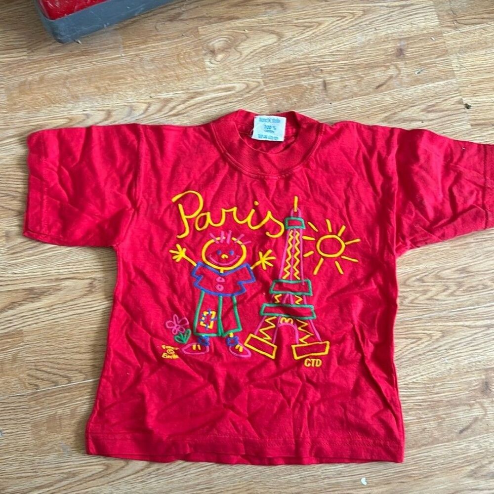 Paris Graphic T-Shirt Red Eiffel Tower Tee Top Kid's Size 2